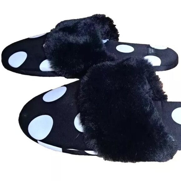 Victoria's Secret Signature Black with White Polka Dot Satin Slippers Sz M (7/8) - Picture 5 of 8